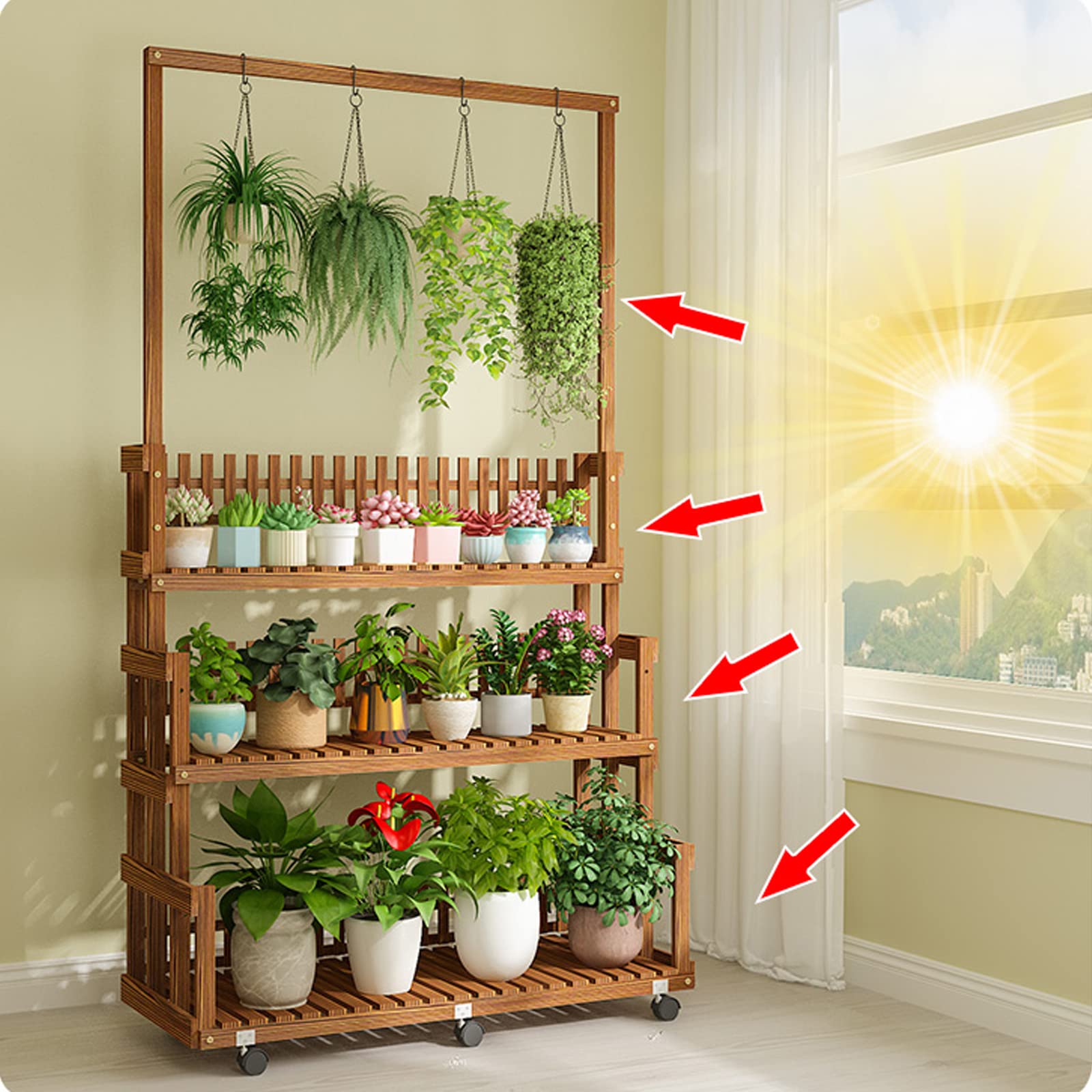 Amazon.co.jp: 調整された吊り下げ式植物スタンド屋内木製植物棚